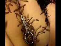Brutal insertion porn features once shy Asian girl getting her cunt stuffed with live worms
